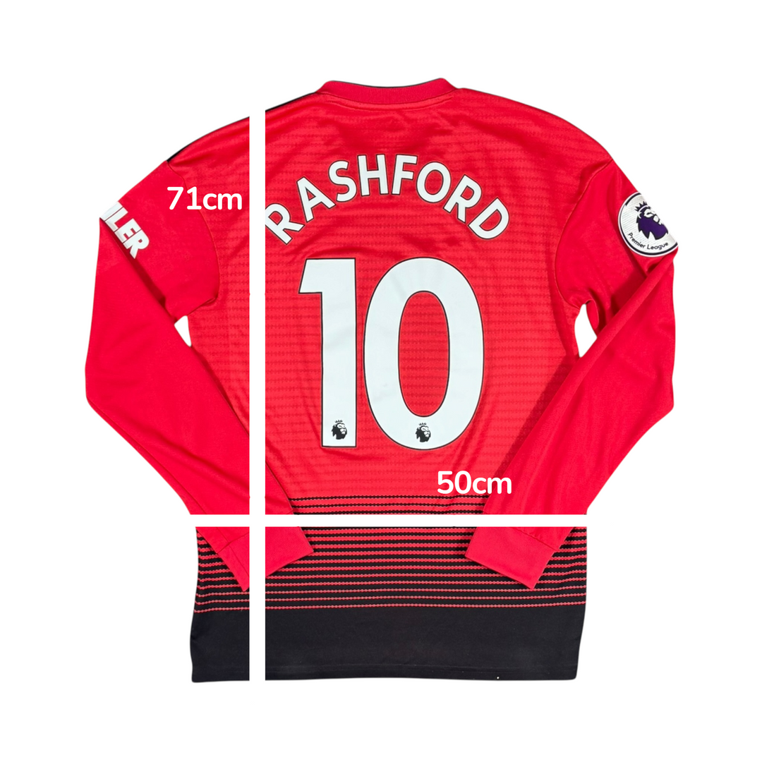 2018-19 Manchester United Adidas Home L/S Shirt #10 RASHFORD - 9/10 - (S)