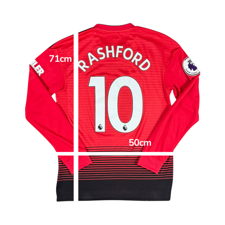 2018-19 Manchester United Adidas Home L/S Shirt #10 RASHFORD - 9/10 - (S)