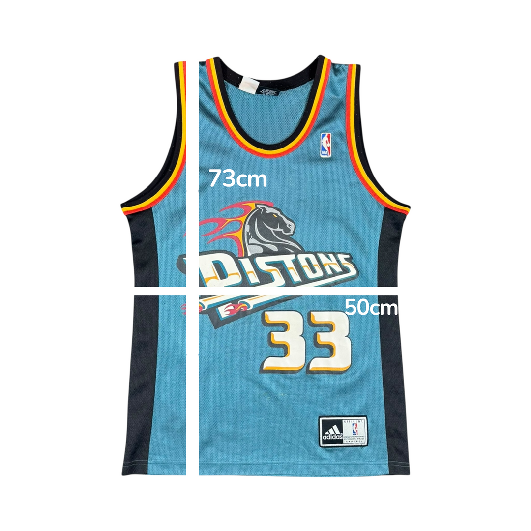 1996-00 Detroit Pistons Adidas Basketball Jersey #33 HILL - 8/10 - (XS)