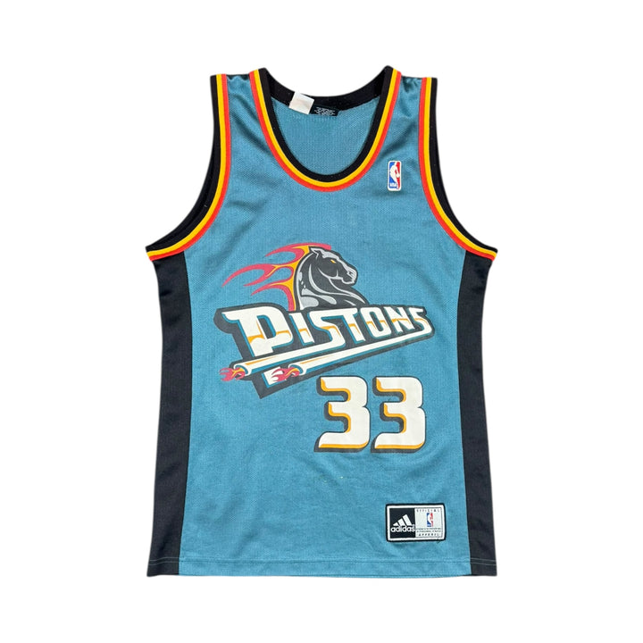 1996-00 Detroit Pistons Adidas Basketball Jersey #33 HILL - 8/10 - (XS)